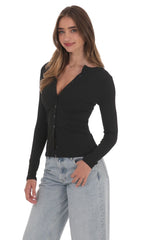 Ribbed Long Sleeve Top in Black