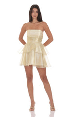 Petal Ruffle Strapless Dress in Gold