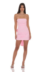 Attachable Bow Strapless Dress in Pink