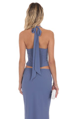 Button Halter Top in Powder Blue
