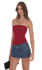 Sheer Mesh Strapless Corset Top in Red