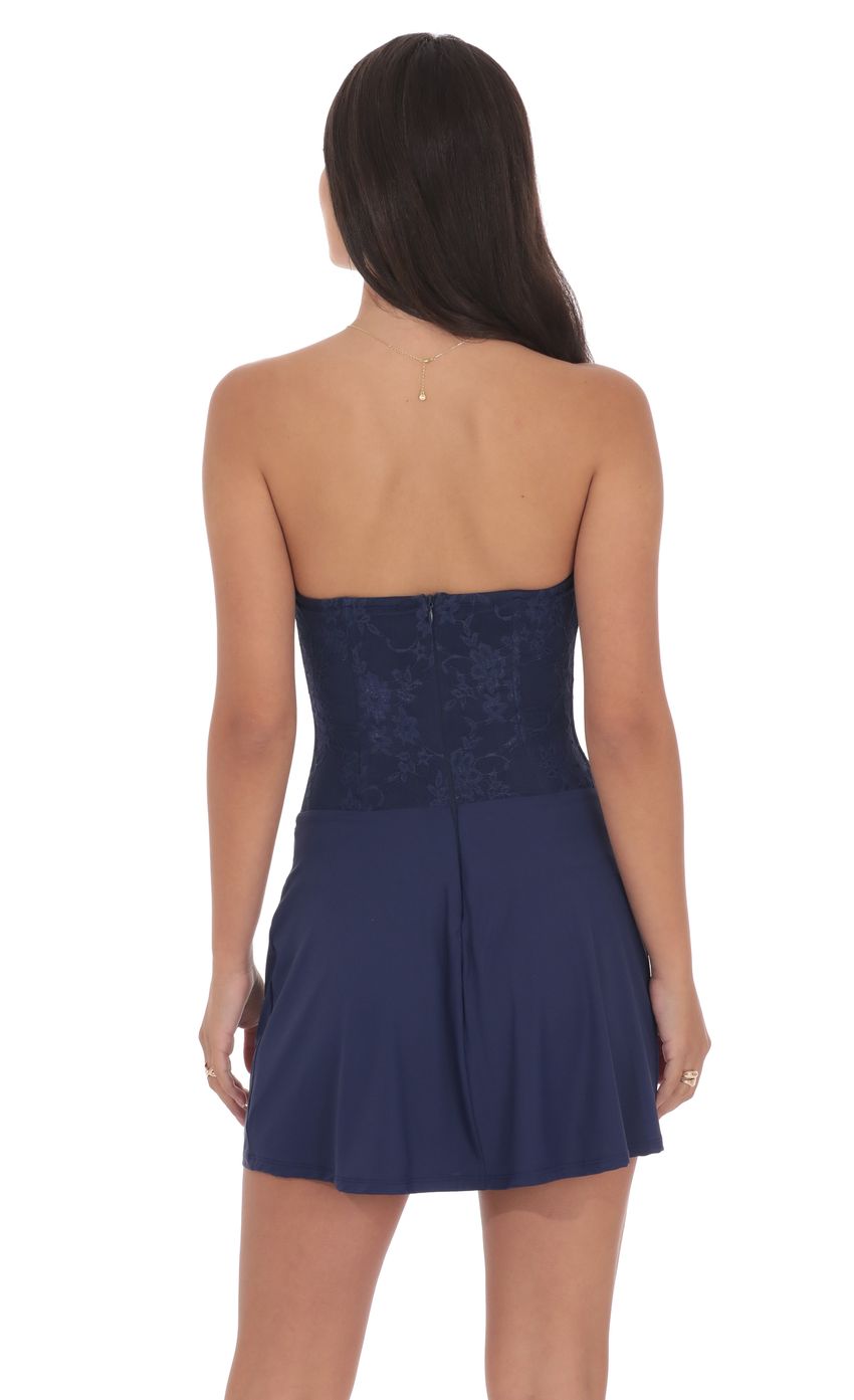 Navy Draped Waist Lace Corset Dress