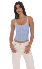Sheer Mesh Corset Top in Light Blue