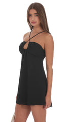 Shimmer Pinstripe Fit and Flare Dress in Black