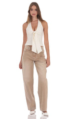 Ivory Front Tie Halter Top