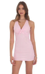 Rhinestone TwistV-Neck Dress in Pink