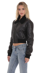 Sherpa Washed Faux Leather Jacket in Black
