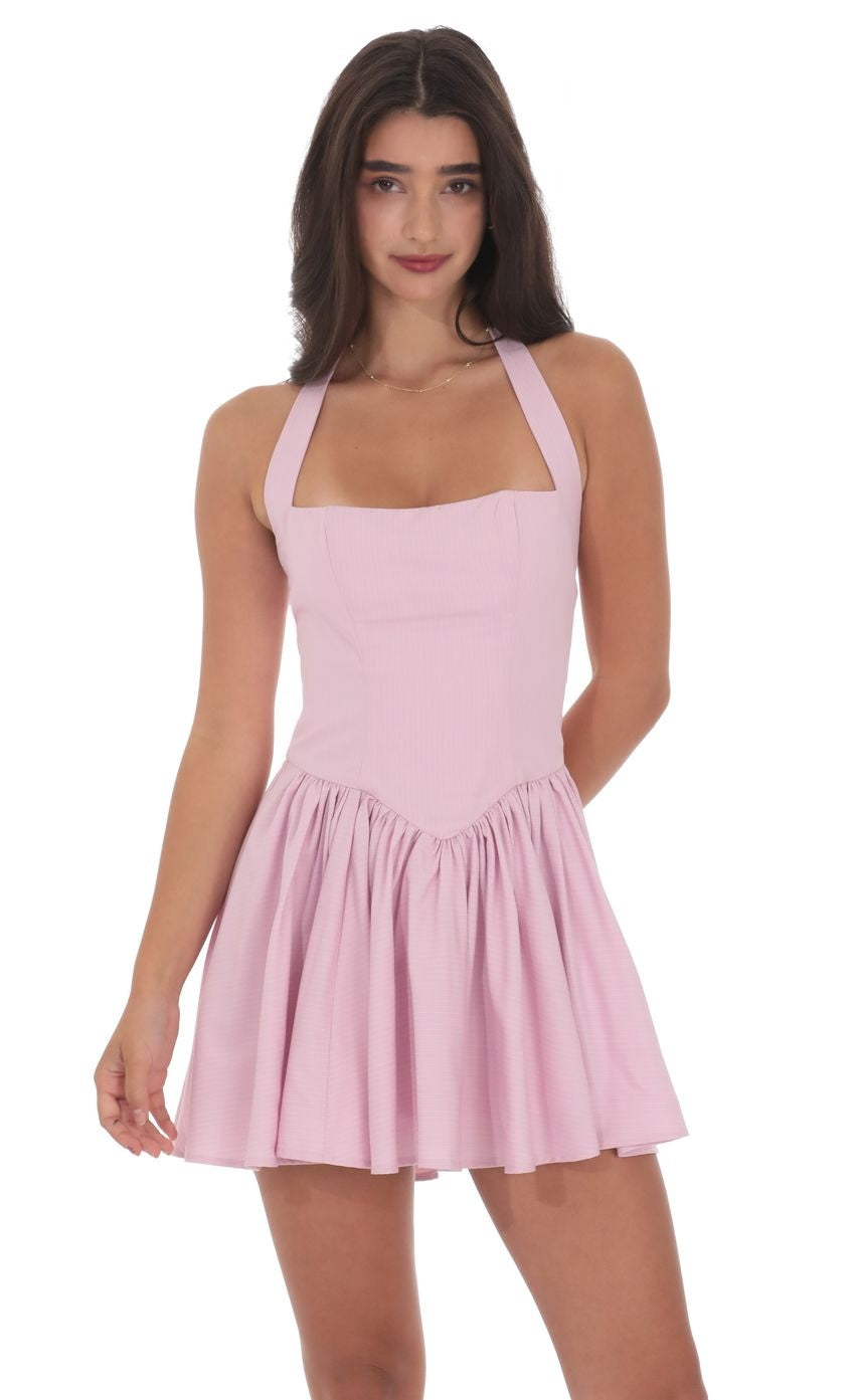 Pinstripe Halter A-line Dress in Pink