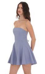 Pinstripe Corset Strapless Dress in Denim Blue