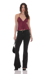 Pleated Babydoll Top in Plum