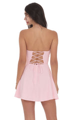 Lace Bust Fit and Flare Dress in Pink