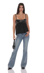 Beaded Babydoll Top in Black