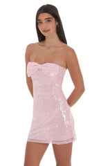 Strapless Sequin Bow Dress in Pink