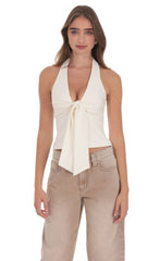 Ivory Front Tie Halter Top
