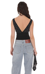Black Polka Dot Boat Neck Top