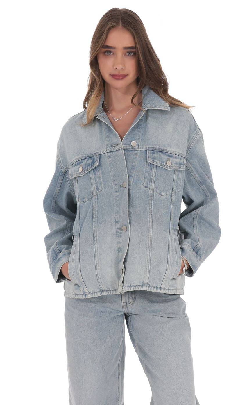 Oversized Belted Light Blue Denim Jacket