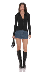 Black Fur Collar Zip-Up Cardigan