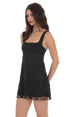 Novelty Lace Shift Dress in Black