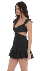 Ruffle Floral Cutout Dress in Black