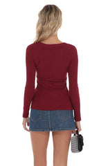 Ribbed Long Sleeve Top in Maroon