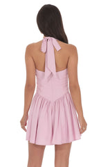 Pinstripe Halter A-line Dress in Pink