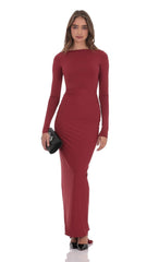 Bodycon Open Back Dress in Maroon