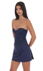Navy Draped Waist Lace Corset Dress