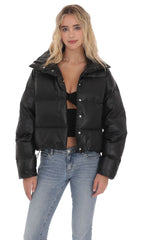 Black Faux Leather Puffer Jacket