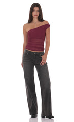 Sheer One Shoulder Top in Plum