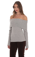 Off Shoulder Knitted Jumper in Grey