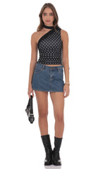 Mesh Scarf Polka Dot Halter Top in Black