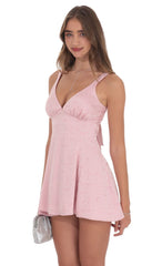 Dusty Pink Floral Jacquard Bow Tie Dress