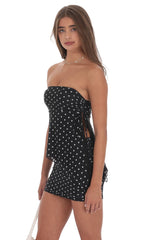 Polka Dot Mesh Strapless Two Piece Set in Black